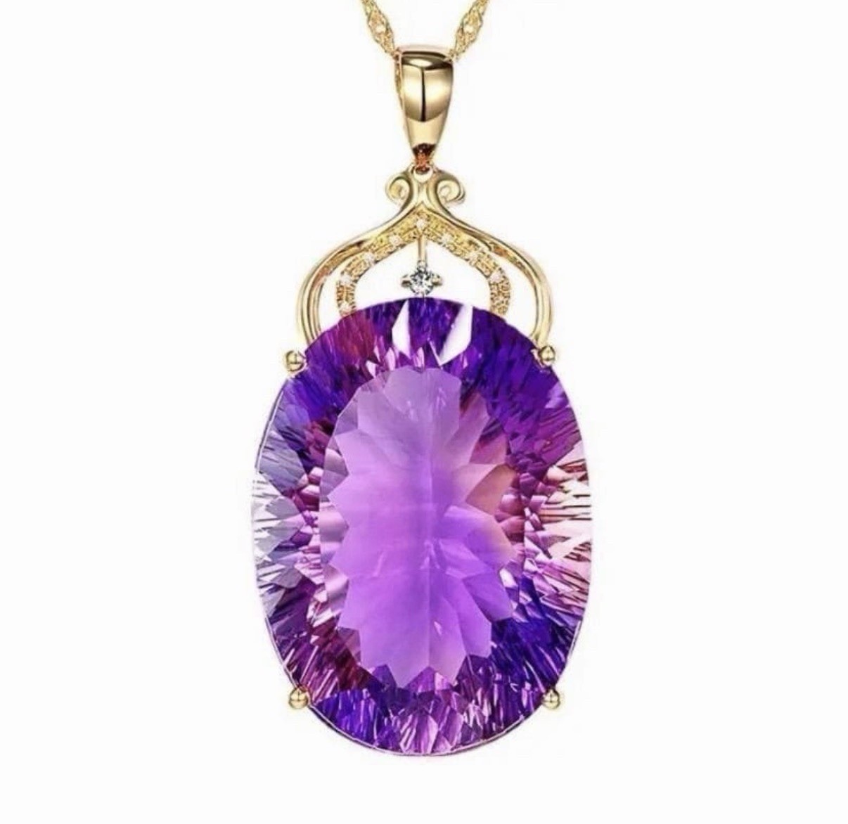 Purple Zirconia Pendant Necklace Gold Tone Oval Crystal Women Jewelry Gift