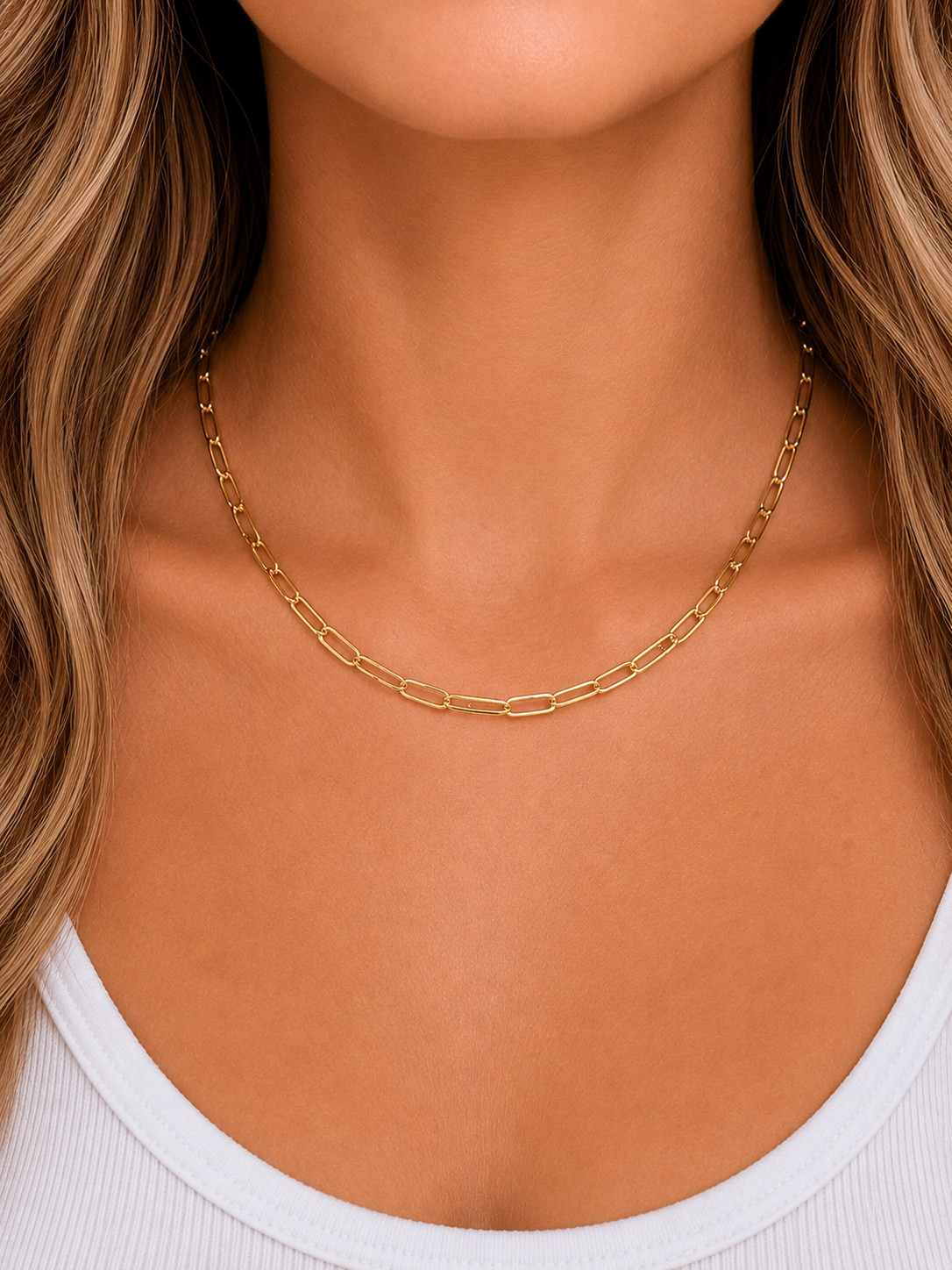 14K Gold Plated 925 Solid 2.5mm Paperclip Necklace Chain Link Italy