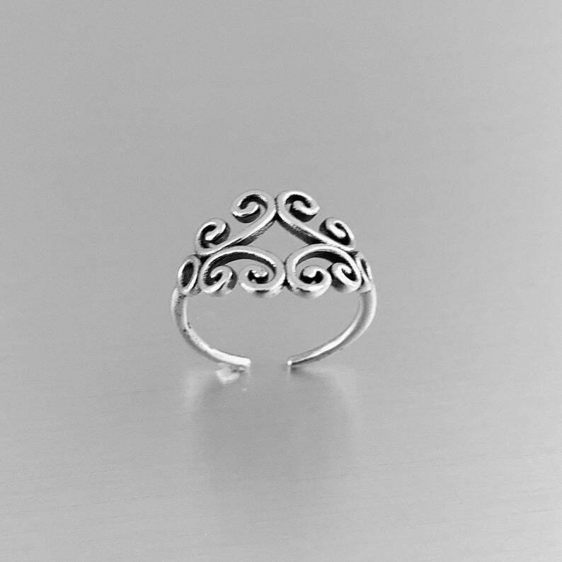 WOMEN’S Multiple Swirl Adjustable Toe Ring Fine Solid Metal 925 Sterling Silver