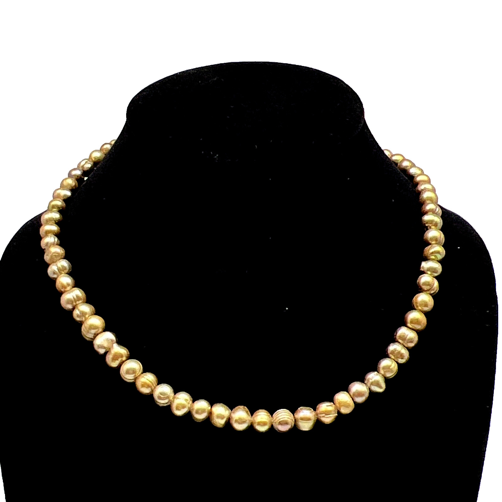 Pearl Necklace 5.5mm Cultured Beaded Silver Brown Wire Strung Brass Clasp 17.5in