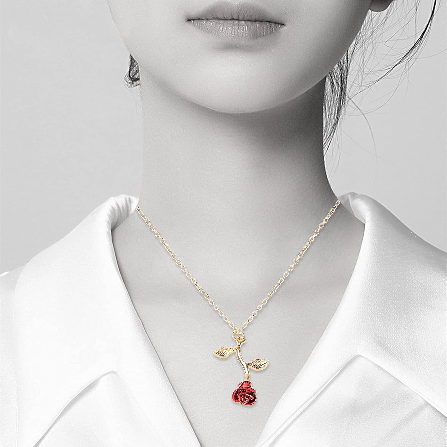 Trendy Layered Rose Gold Necklace with Flower Pendant – 18-Inch Adjustable