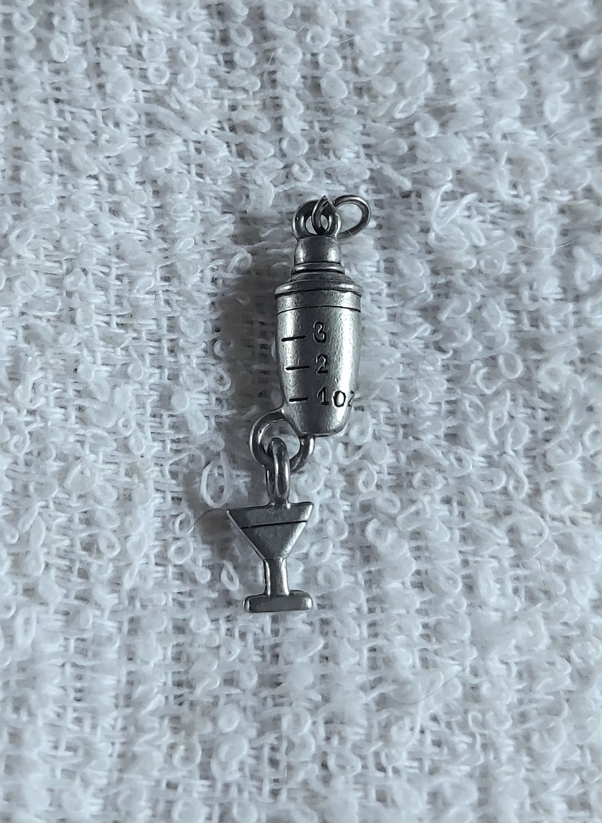 “Cocktail Shaker With Dangling Martini Glass” Pewter Charm New