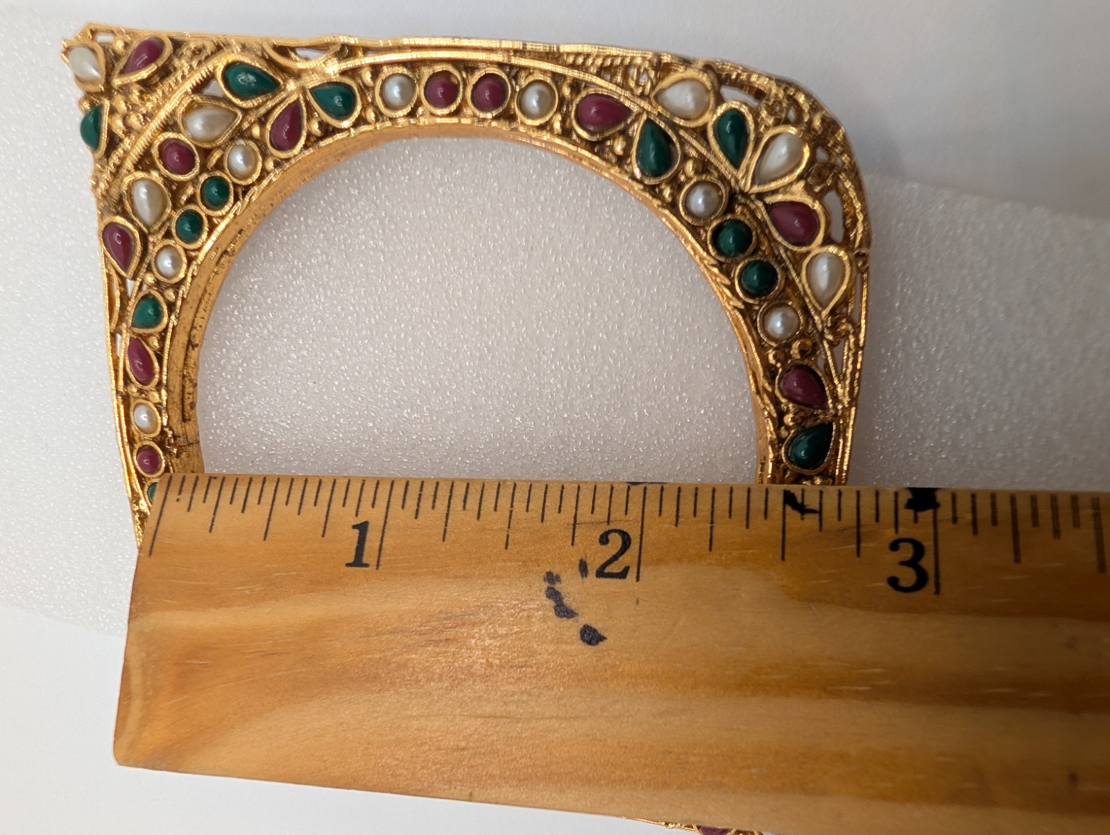 Gold color finish White, Green & Red Squarish Bangle Bracelet -7.5″