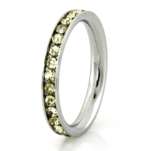 Stainless Steel Eternity Color Crystal Stackable Fashion Ring 3MM (ALL COLORS)