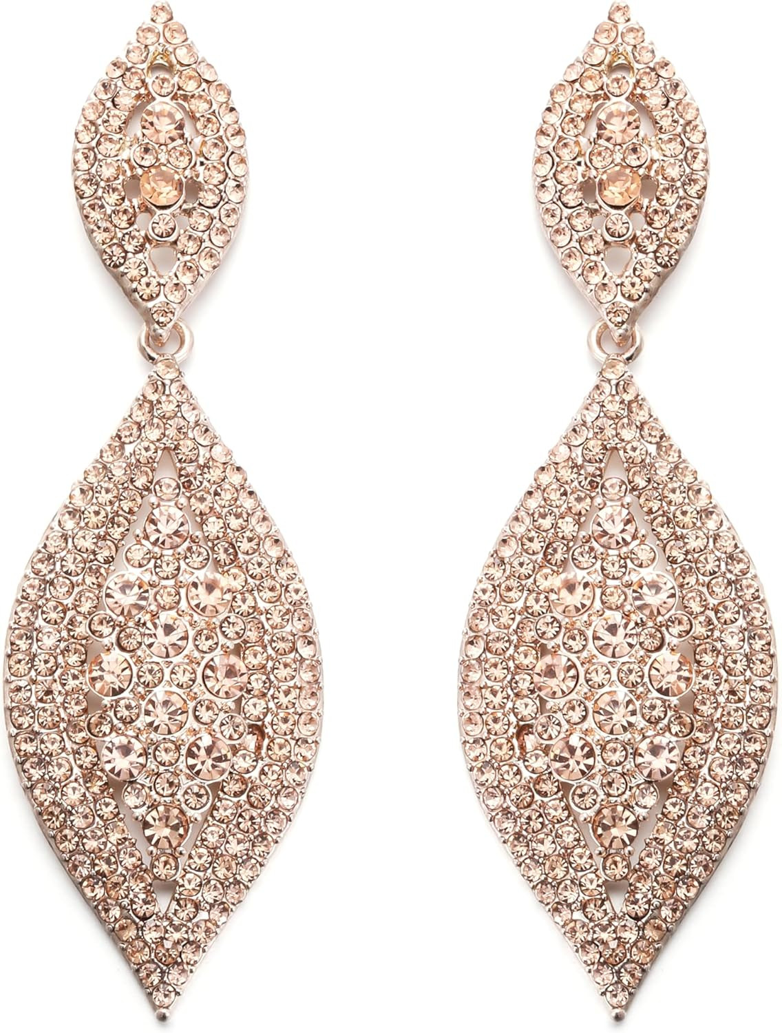 Women’S Rhinestone Crystal Wedding Bridal 2 Leaf Drop Dangle Chandelier Earrings
