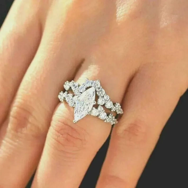 Marquise Moissanite Ring Set 925 Sterling Silver Bridal Wedding Band Women Gifts