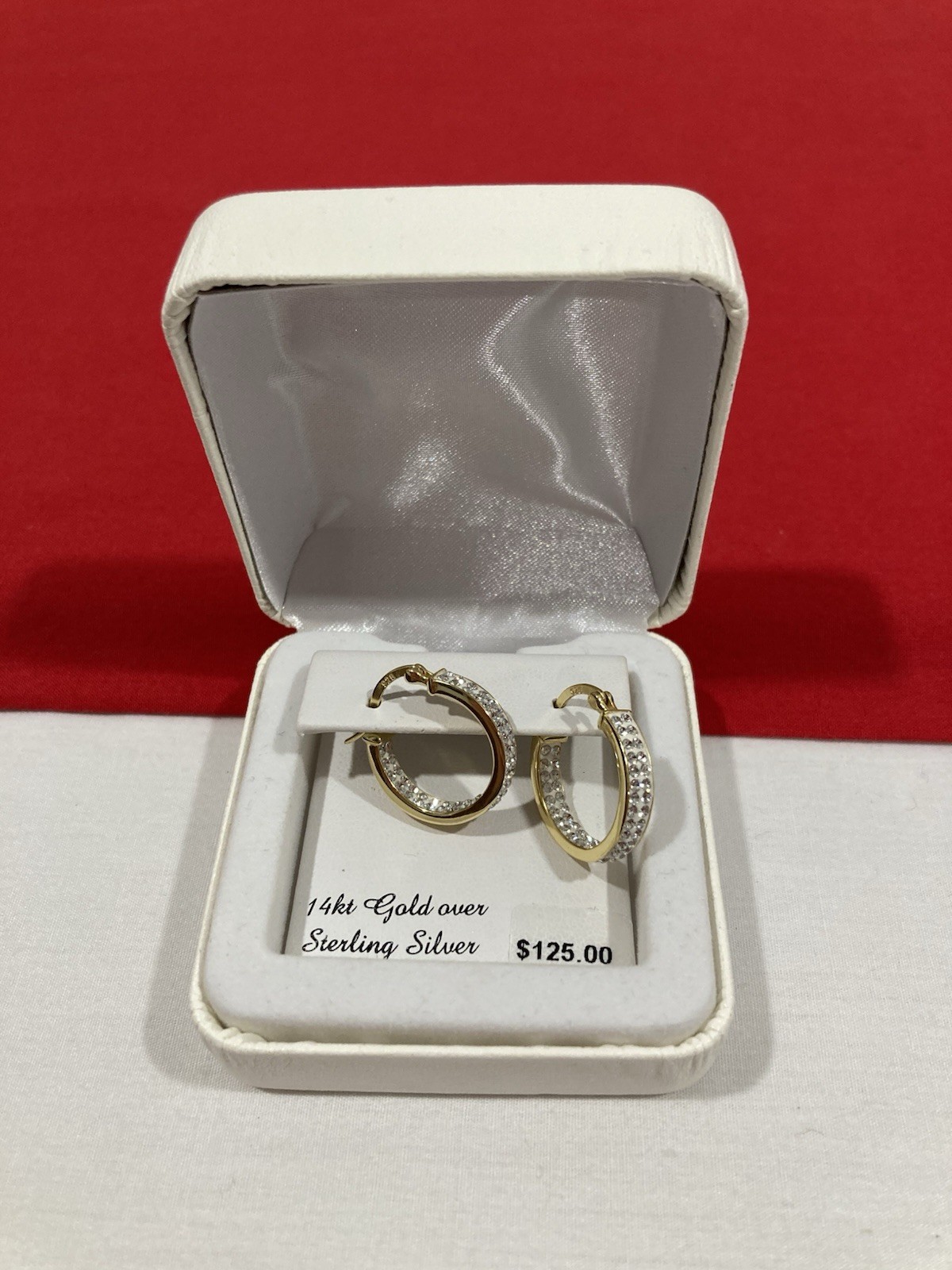KOHLS 925 S Signed Sterling Silver Gold Vermeil Crystal Hoop EARRINGS -IN BOX-