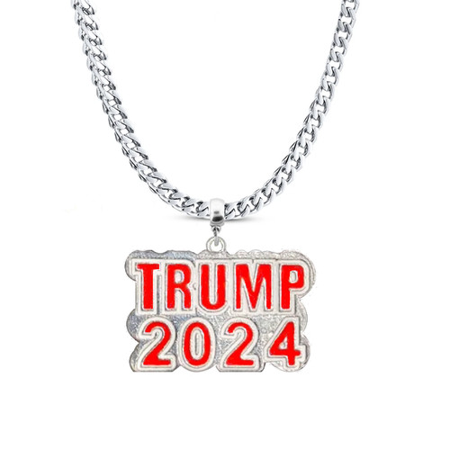 50% OFF SALE Silver Trump 2024 Necklace on A Stainless-Steel Curb Chain 4 Sizes