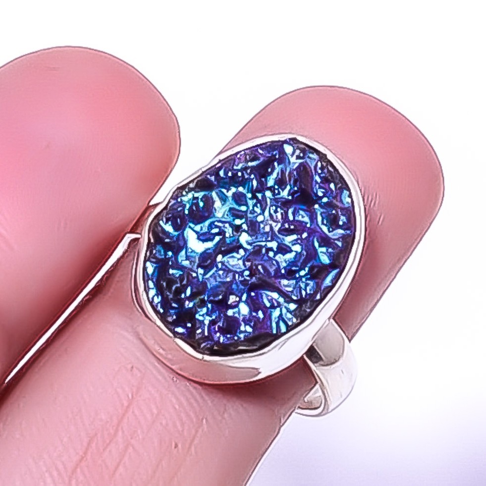 Titanium Agate Drusy Silver Plated Jewelry Ring s.7 T929