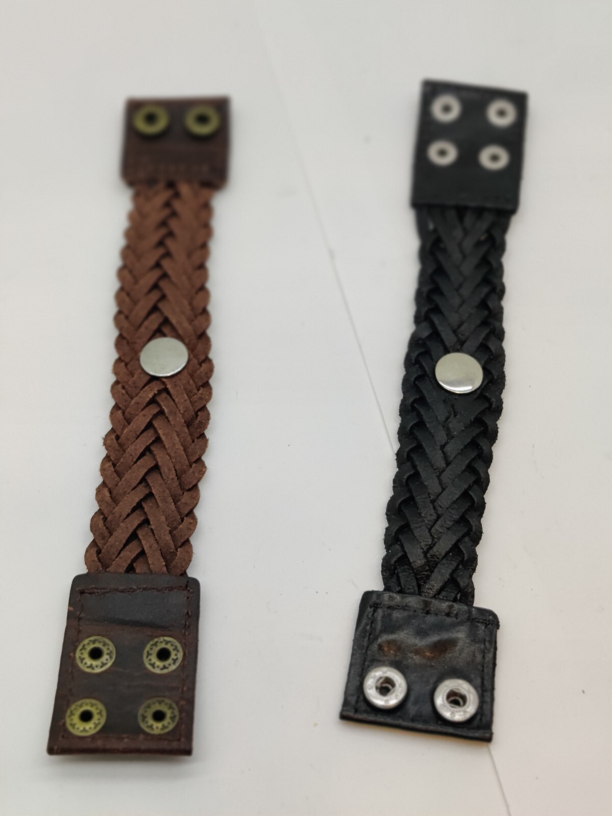 Interchangeable Snap Jewelry Bracelet 9″ Long Black or Brown Leather Braided