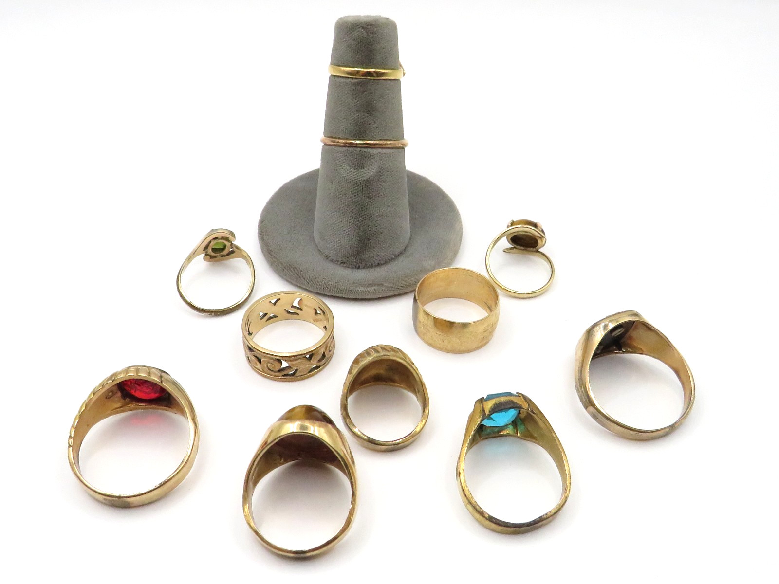11pc LOT OF MEN’S/WOMEN’S VINTAGE GOLD FILLED RINGS w/MULTI STONES- 51.7 GRAMS**