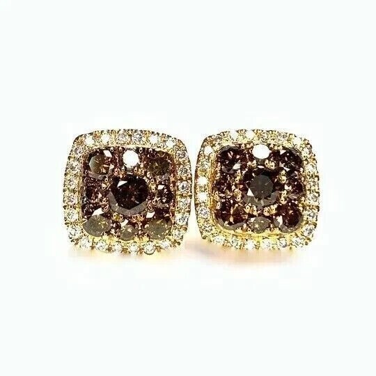 2CT Simulated Chocolate & White Diamond Classic Earrings 14K Rose Gold Plated