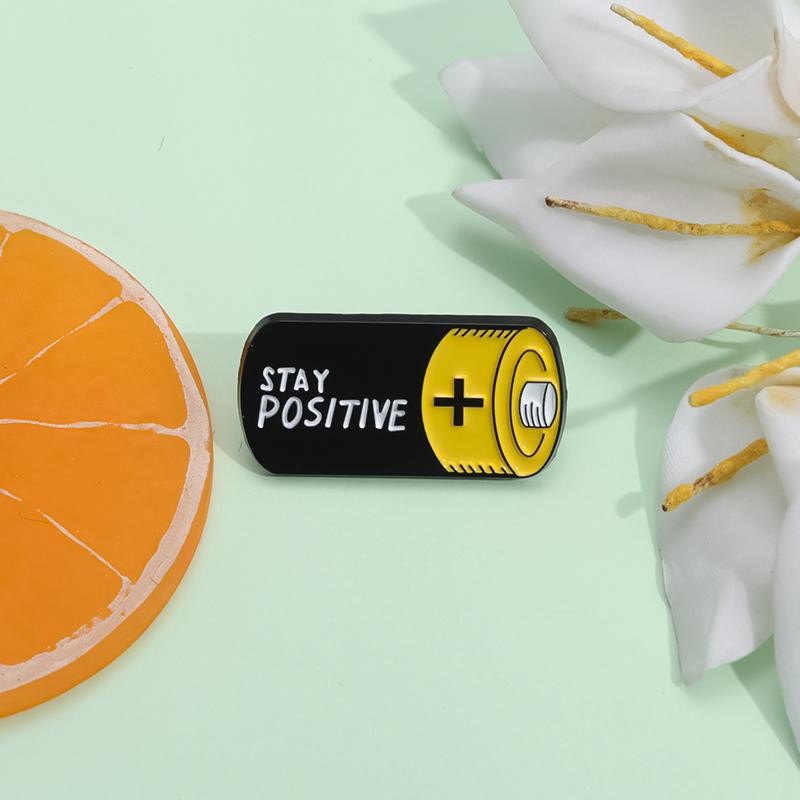 Stay Positive Battery Enamel Pin Funny Cartoon Brooch Lapel Badge Gift!