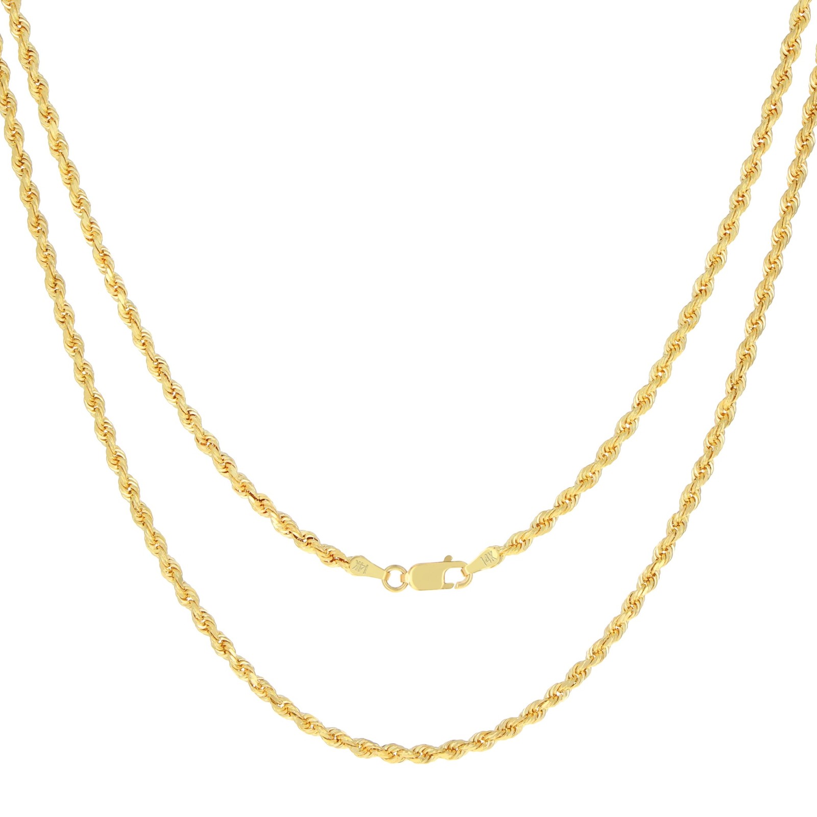 14K Yellow Gold 2.5mm Italian Diamond Cut Rope Chain Necklace Mens Women 16″-30″