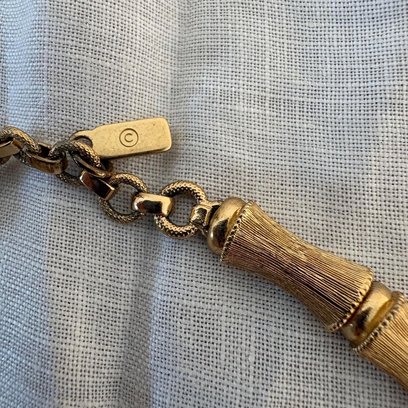 Vintage Monet Gold Bamboo Link Necklace Signed Textured Choker