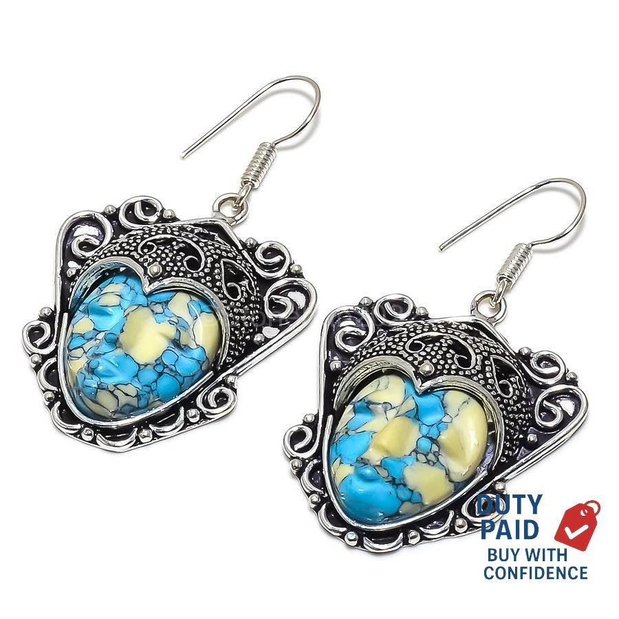 Genuine Mosaic Jasper Birthday Wife New Drop Earrings 925 Sterling Silver Finish