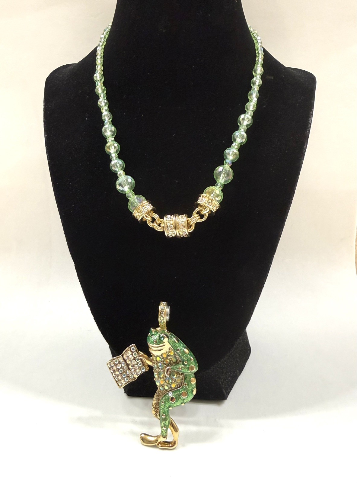 Kirks Folly Whimsical Frog Enhancer With Green Crystals And Magnetic Chain