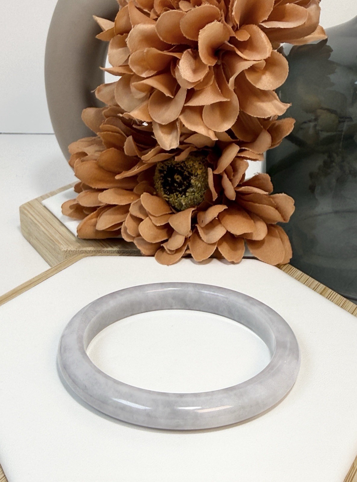 Jadeite Lavender Hard Bangle Size: 56.3MM Width: 8.4MM w/Certificate