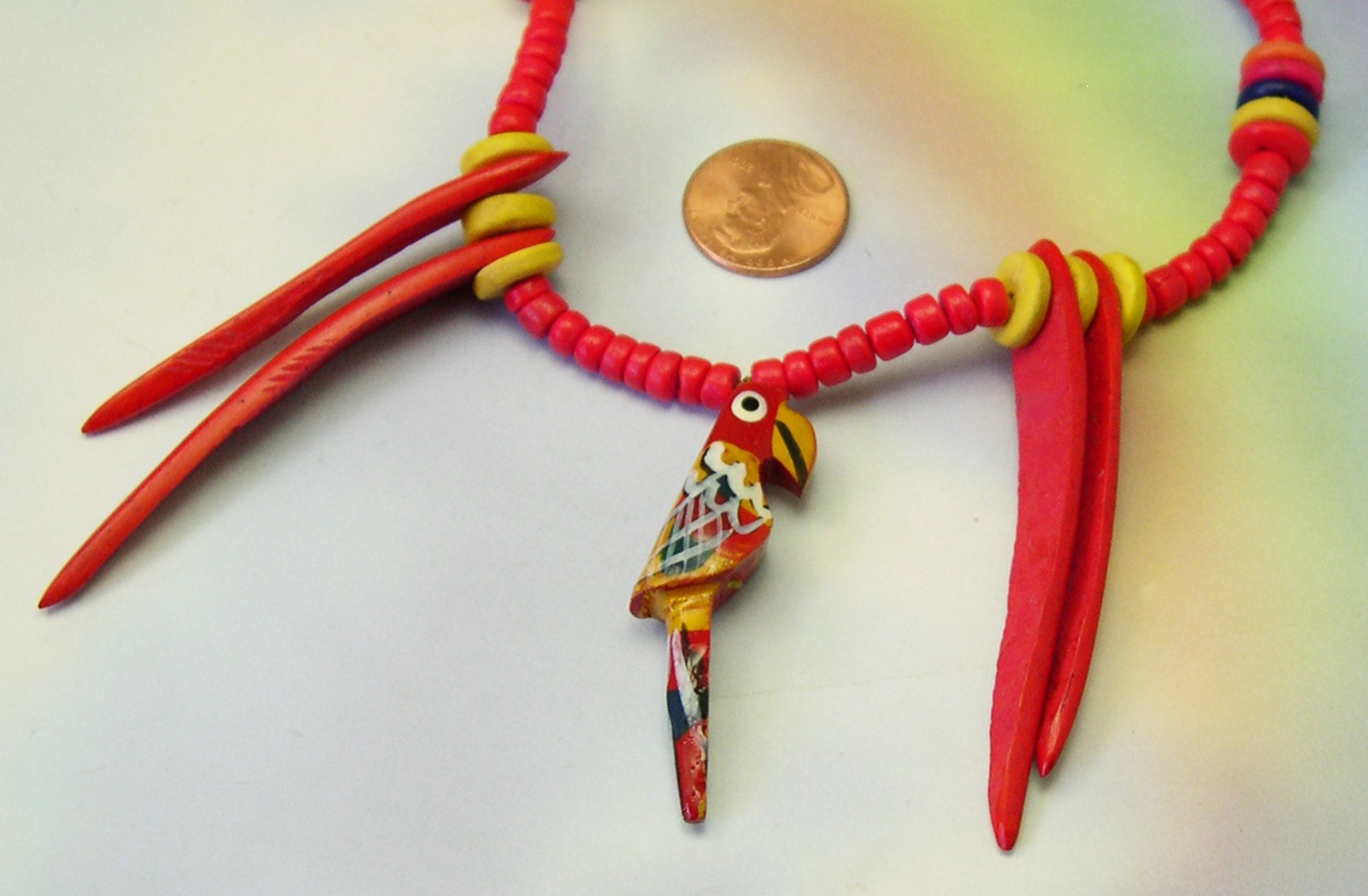 2 Vintage WOOD Necklaces Lot CAMEL Bird TOUCAN tribal tropical summer jewelry
