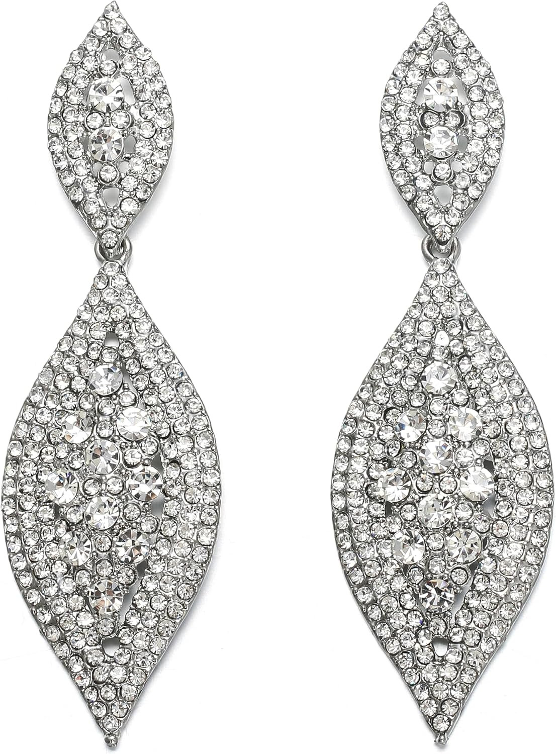 Women’S Rhinestone Crystal Wedding Bridal 2 Leaf Drop Dangle Chandelier Earrings