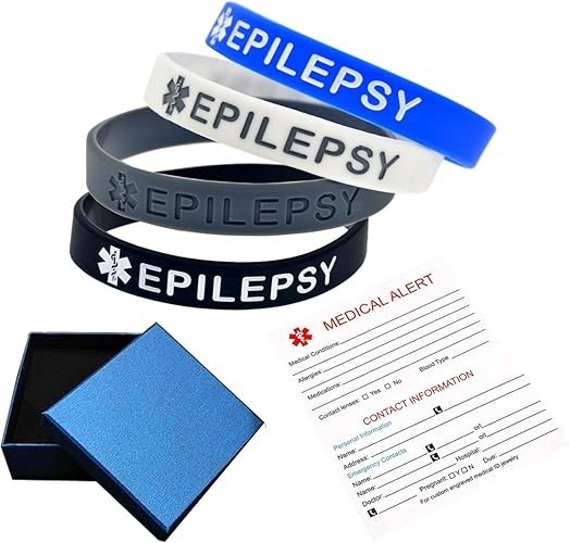 4 Pack Epilepsy Silicone Medical Alert Emergency Bracelet Wristbands for Man …