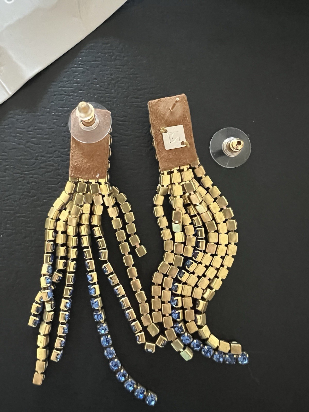 Deepa Gurnani Blue Asymmetrical Crystal Fringe Elisa Statement Earrings New