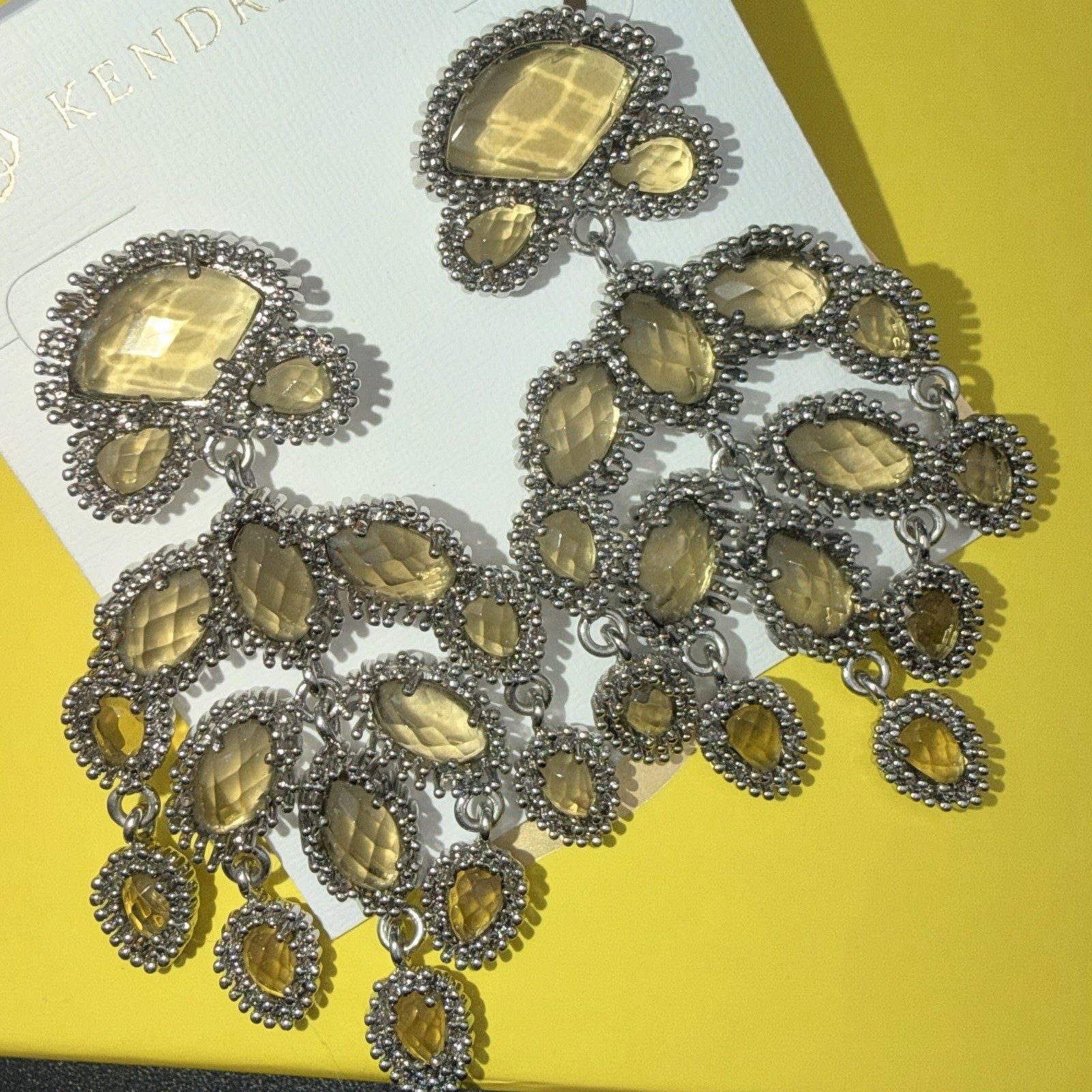Kendra Scott Gwen Statement Chandelier Earrings Champagne Crystal Silver