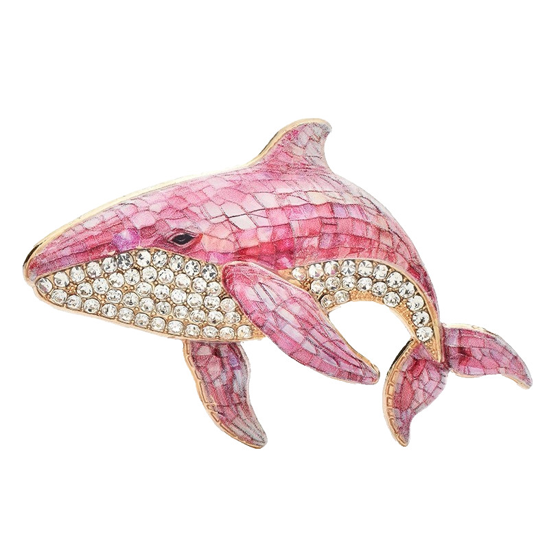 2Pcs Dolphin Brooch Pin Set Blue Pink Crystal Enamel Ocean Animal Jewelry