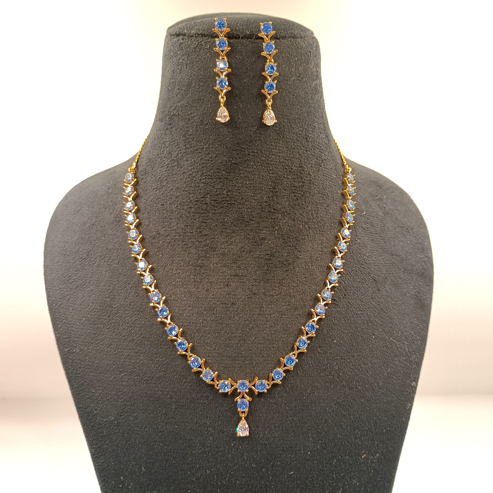 Tanzanite Round Stone Choker Necklace 22k Gold Plated Handmade Indian Style