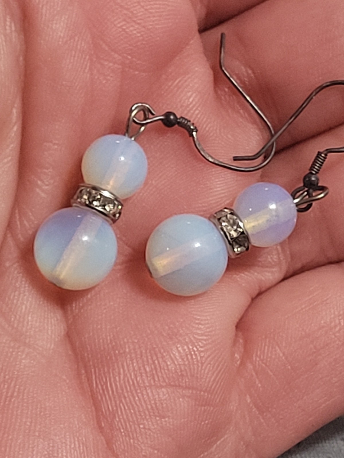 Opalite Dangle Earrings 925 Hooks Changes Color Depending On Light Reflection