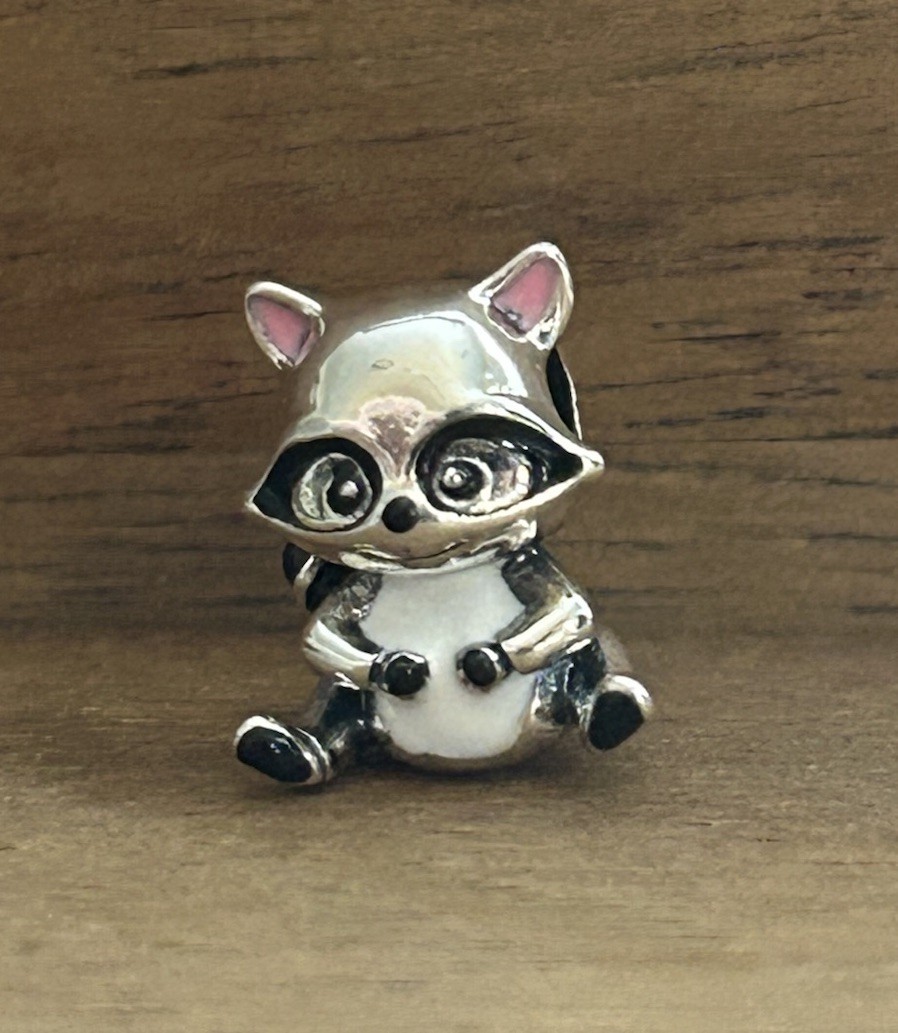 S925 Sterling Silver Little Raccoon Pink Bead Charm