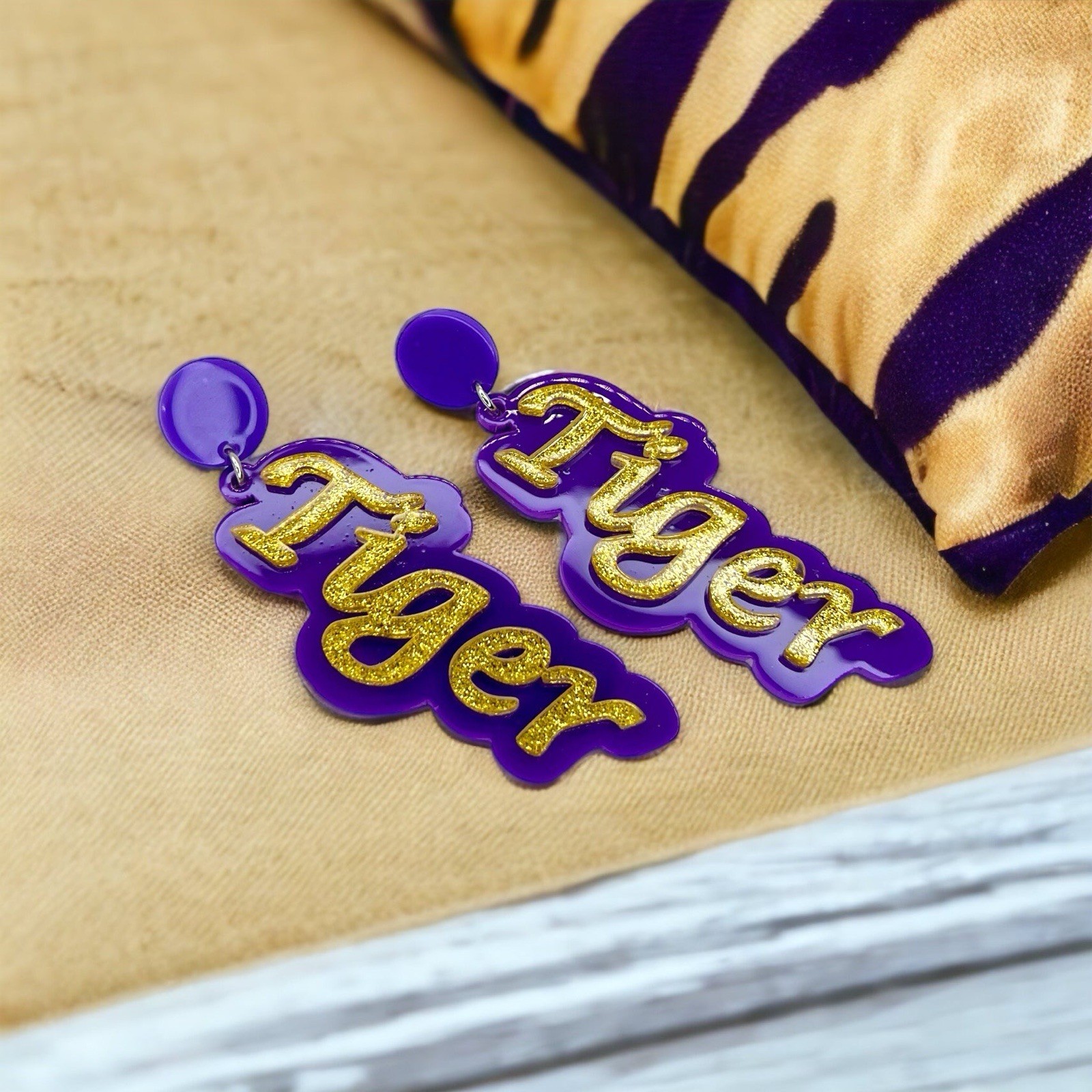 LSU Tigers Purple & Gold Dangle Earrings Game Day Jewelry NWT