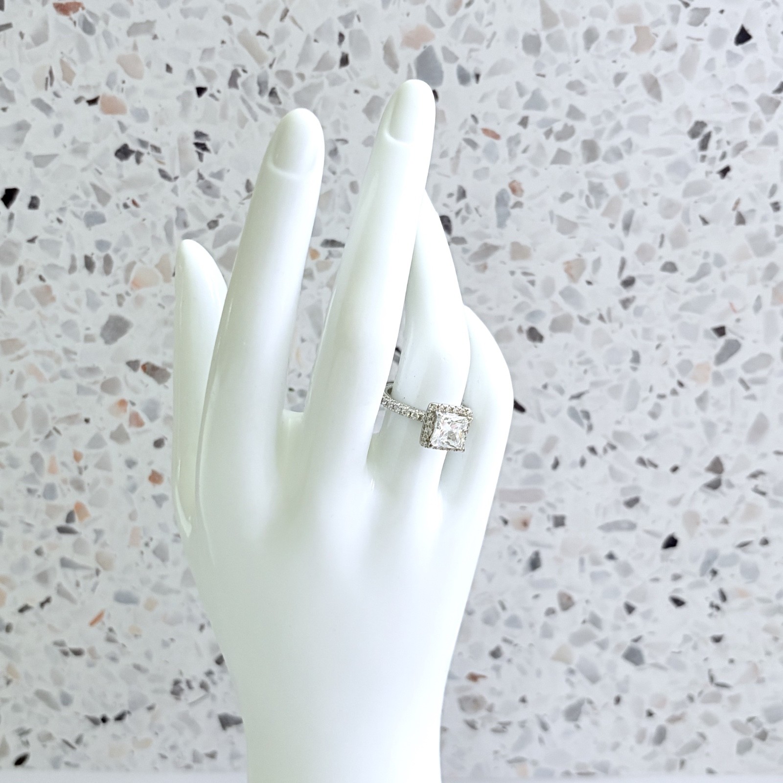 2.5 CT Princess Cut 14k White Gold 925 Sterling Halo Pave Set Women’s Ring