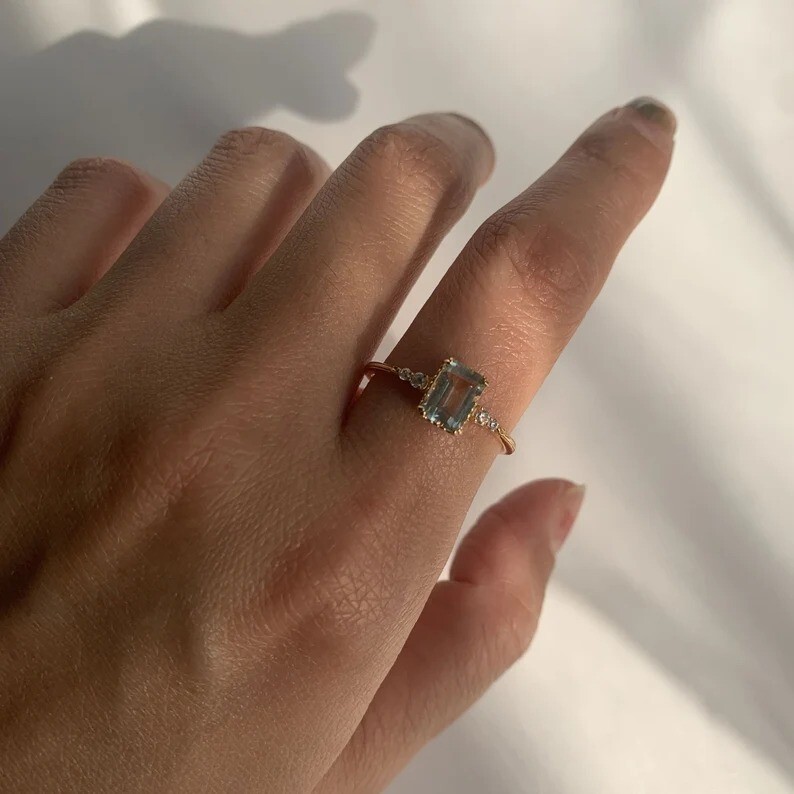 Emerald Cut Green Amethyst Gemstone Silver Ring Handmade Womens Ring