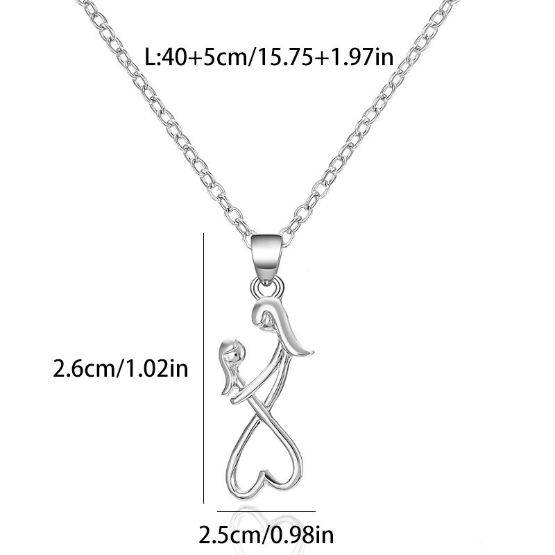 Silver Tone Mother Daughter Pendant Necklace 40+5cm Chain Gift for Mom