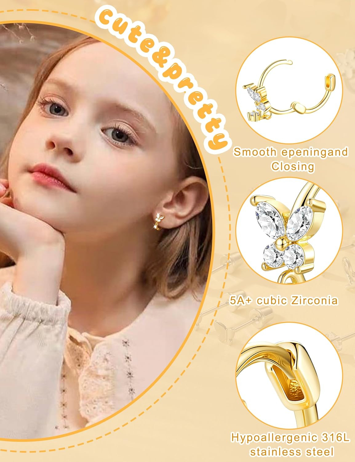 Hypoallergenic Surgical Stainless Steel Earrings for Girls Kids Jewelry – Screw