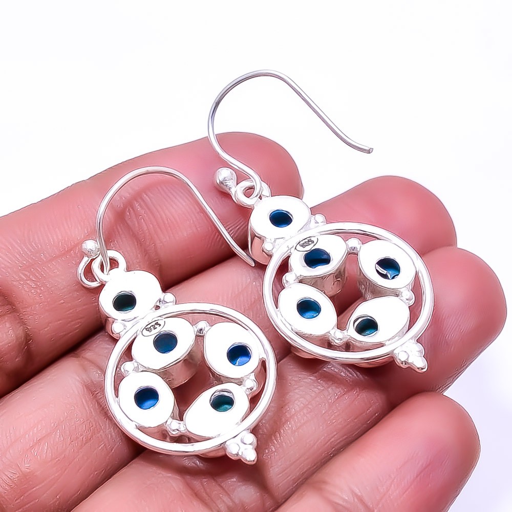 Sleeping Beauty Turquoise Multi Collet 925 Sterling Silver Earring 1.83″ E31