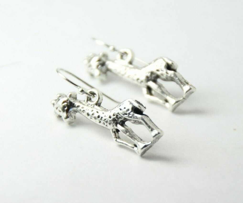 Giraffe Charm Earrings 925 sterling silver hooks pewter charms 1″ Wild Animals