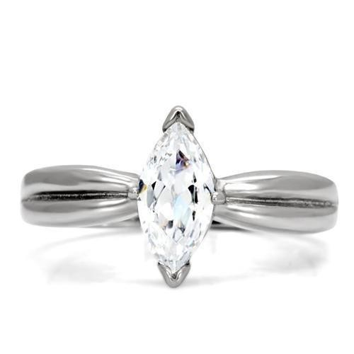 Women’s Ring, Clear CZ, Stainless Steel, Marquise Stone, Sparkling Ring, Elegant