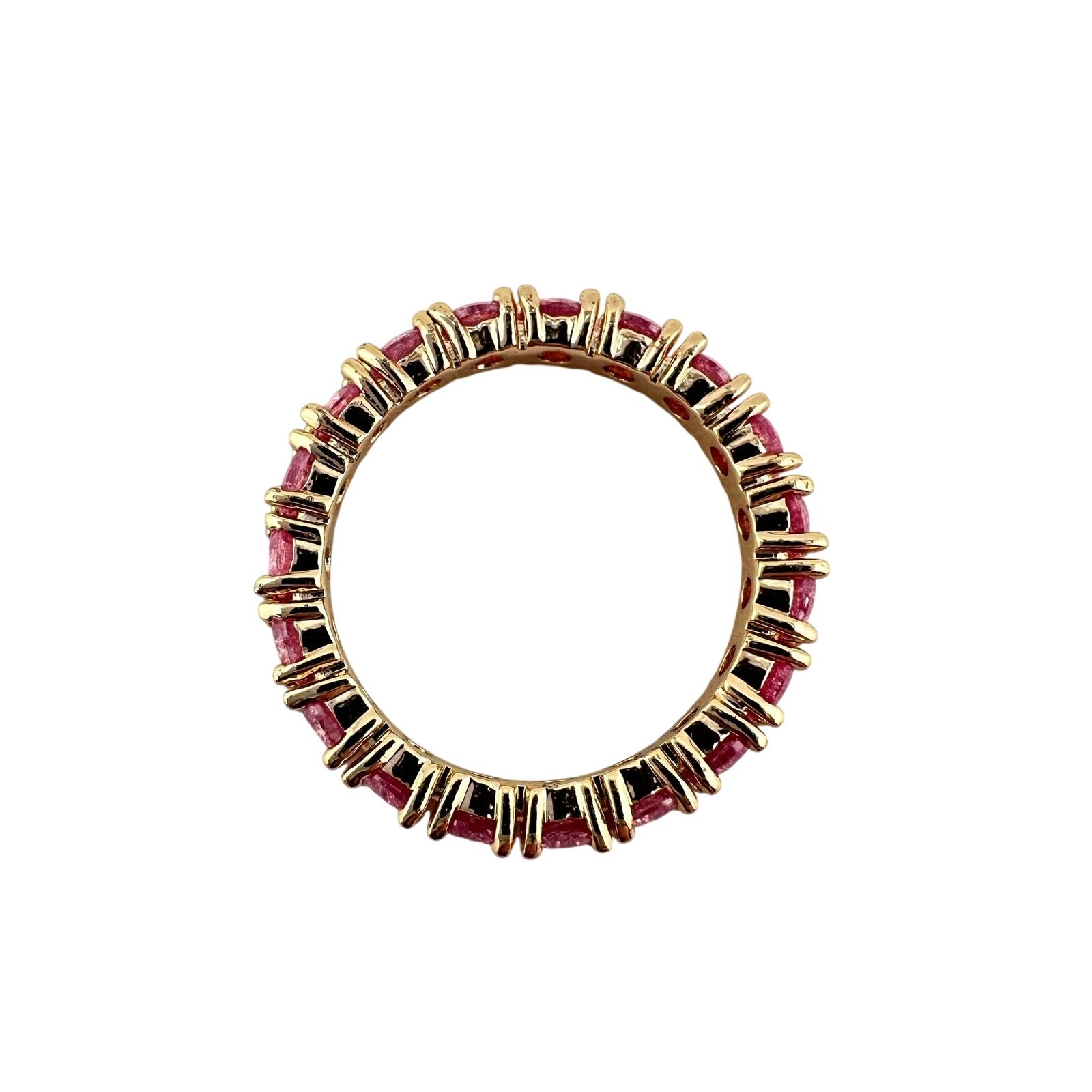 Pink Glass Round Brilliant Prong Set Eternity Band Rose Gold Tone Size 5.75 Ring