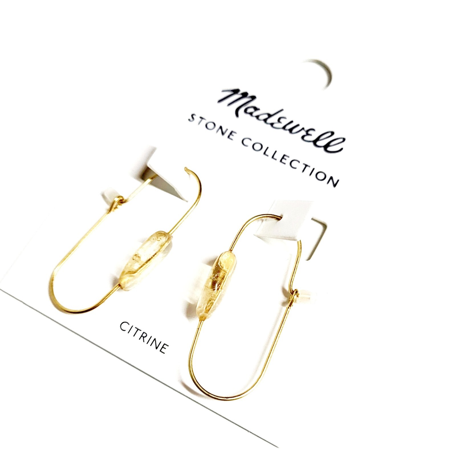 Madewell Stone Collection Medium Drop Hoop Earrings in Citrine Gold Plated New