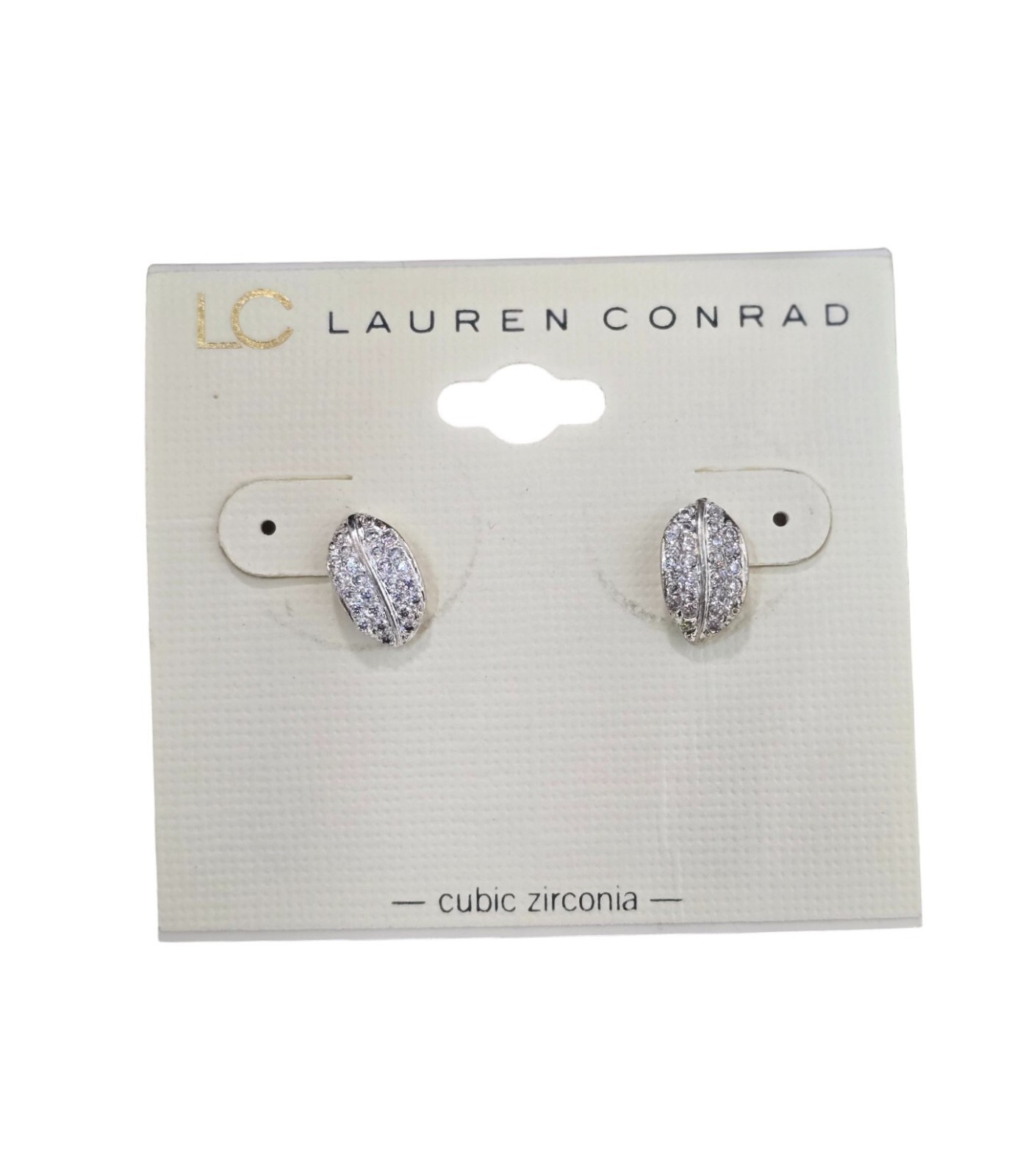 LC Lauren Conrad Women’s Silver Plated Cubic Zirconia Leaf Stud Earrings NWT