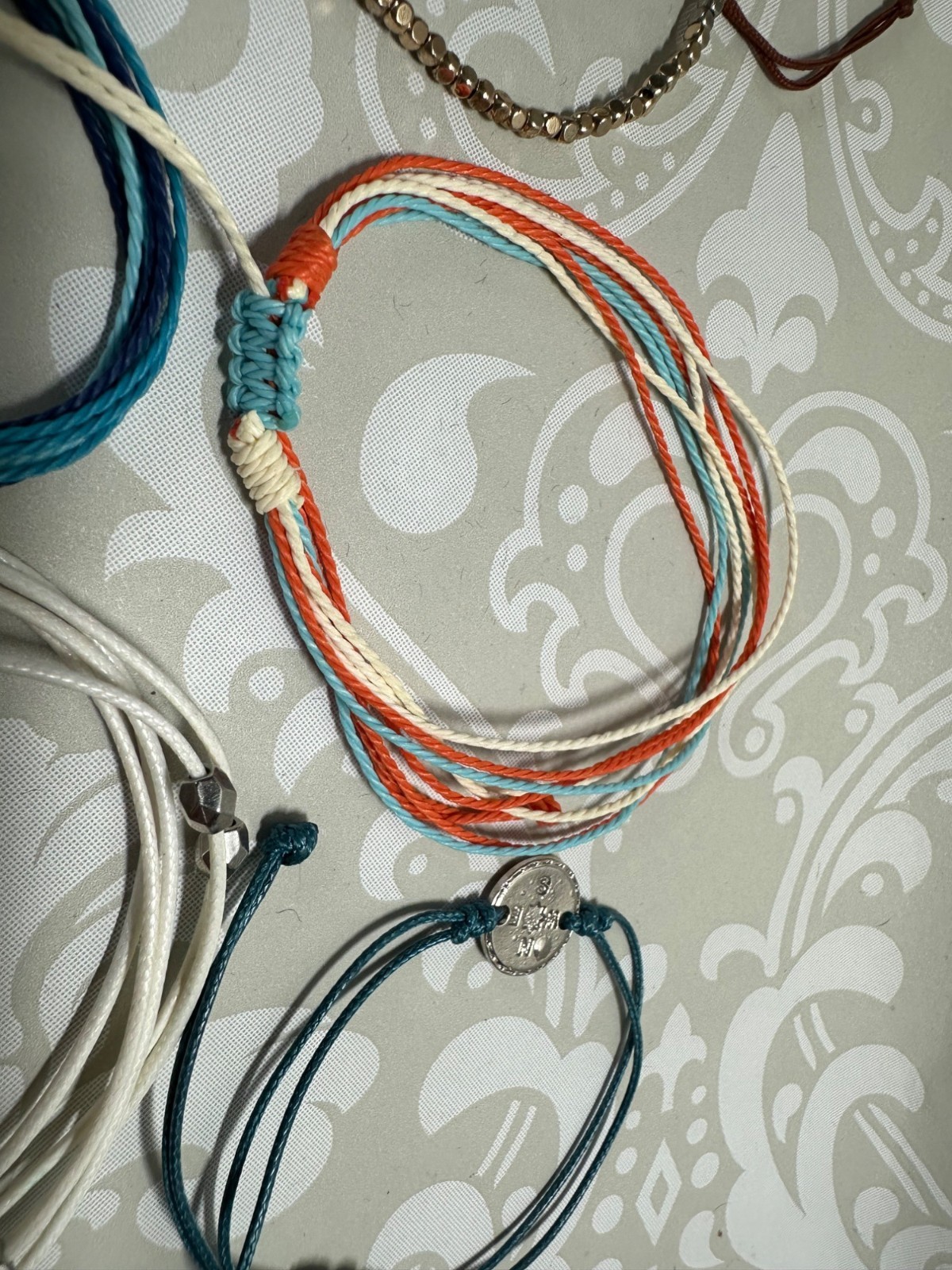 Adjustable String Cord Bracelets With Beads And Charms Multicolor Lot of 5