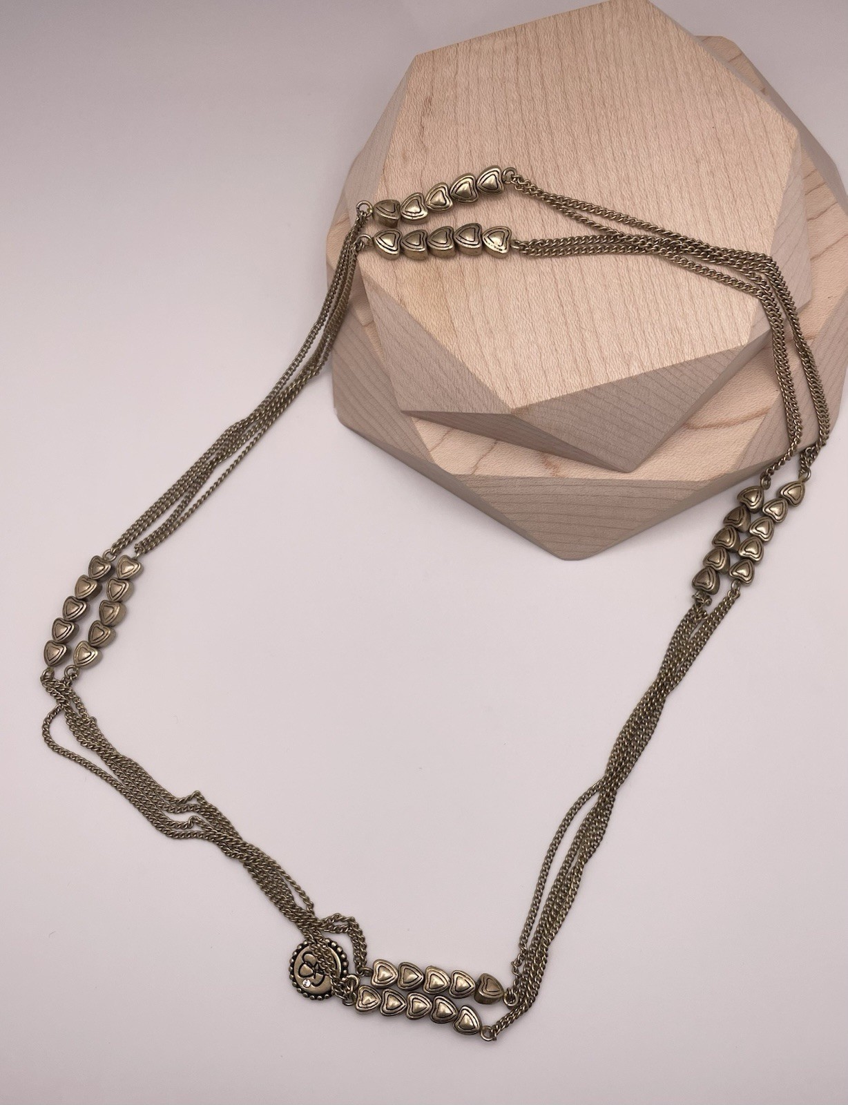 Jessica Simpson Gold Tone Heart Beaded Chain Long Statement Necklace