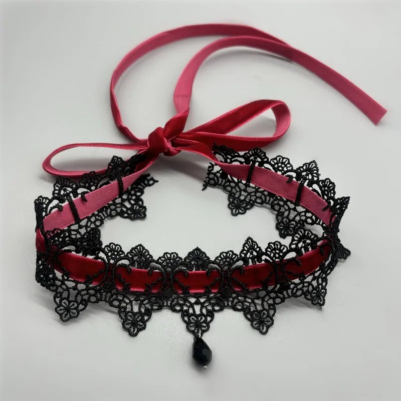 Gothic Lace Choker Necklace Victorian Velvet Collar Flower Pendant