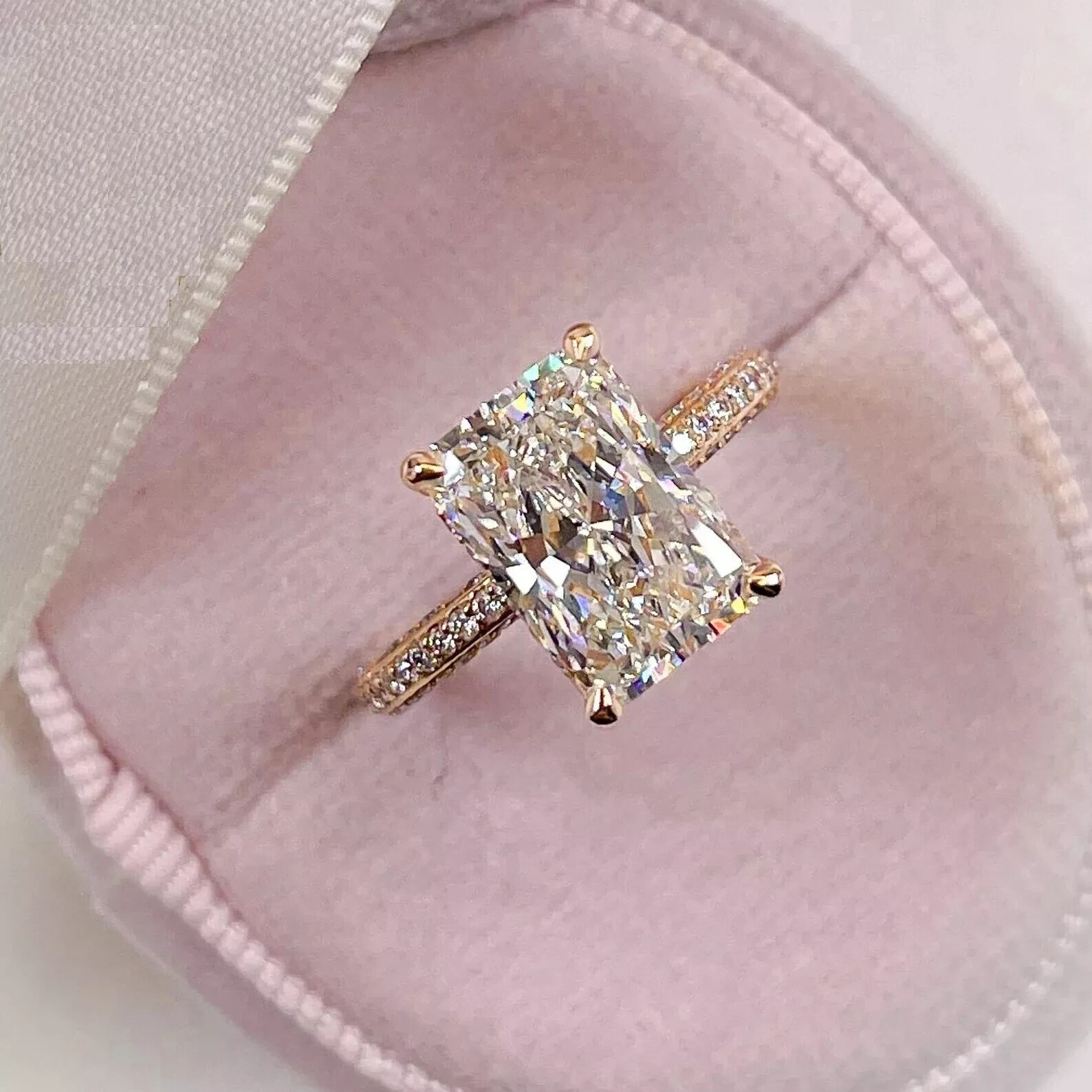 2.5Ct Radiant Cut Simulated Diamond Women Engagement Ring 14K Yellow Gold Plated
