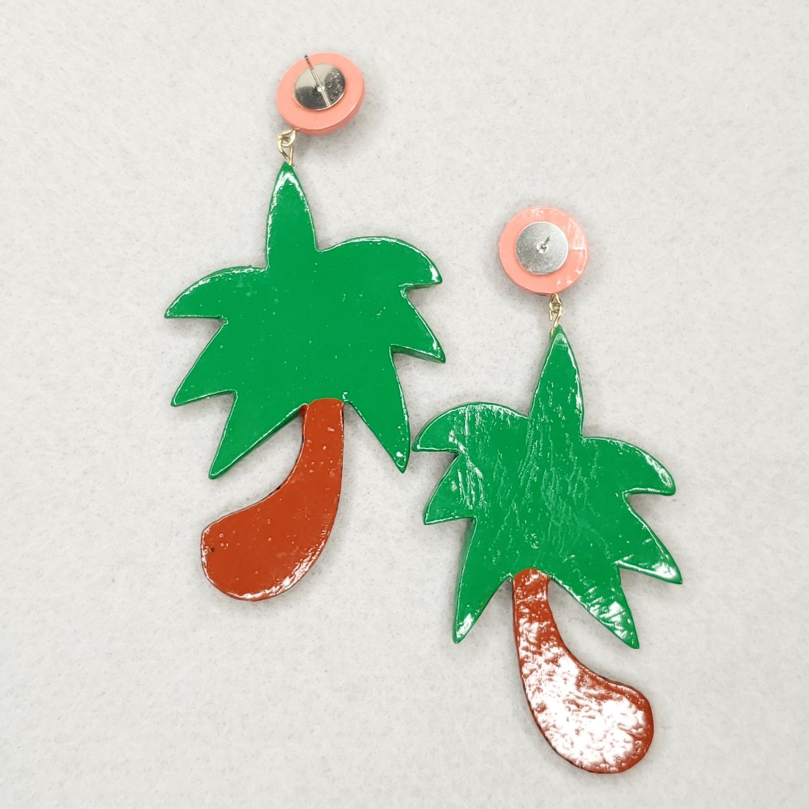 Palm Tree Earrings Statement Dangle Luau Party Tiki Cruisewear Beach Wood 3.25″