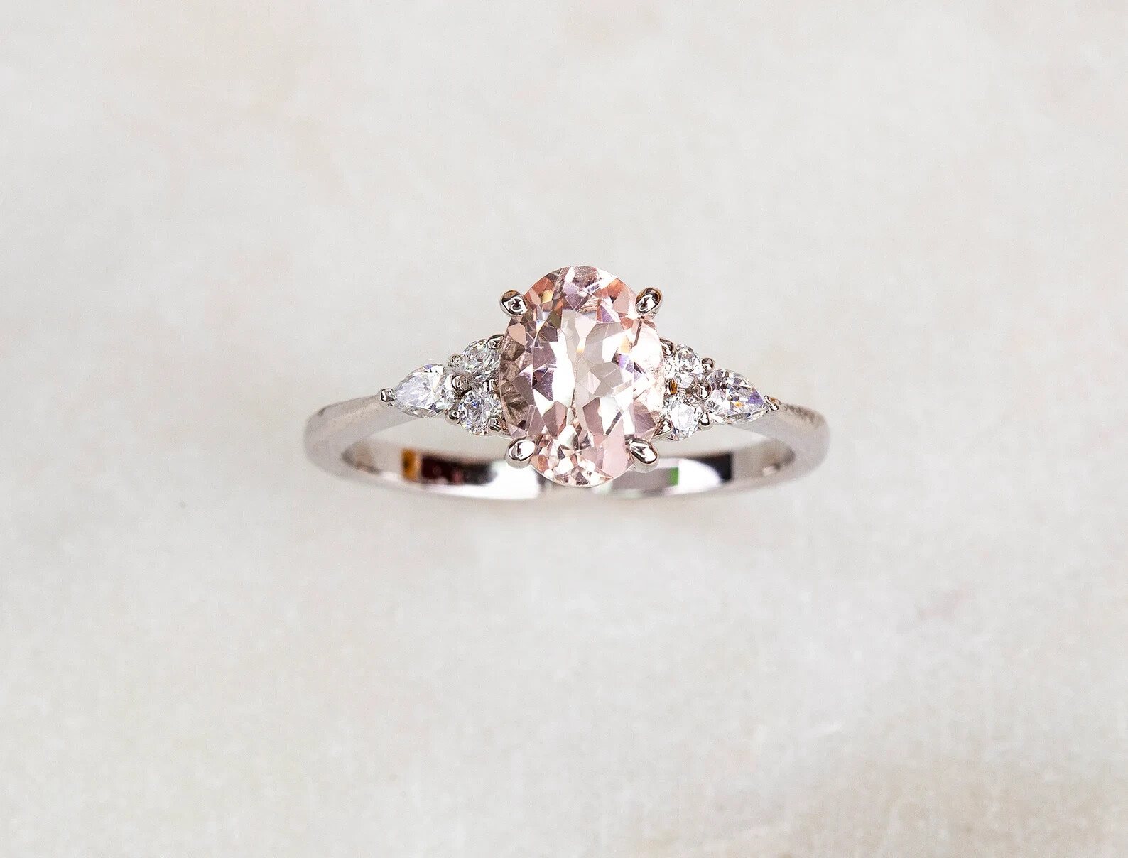 Morganite ring, sterling silver ring, Moissanite rings, anniversary gift for her
