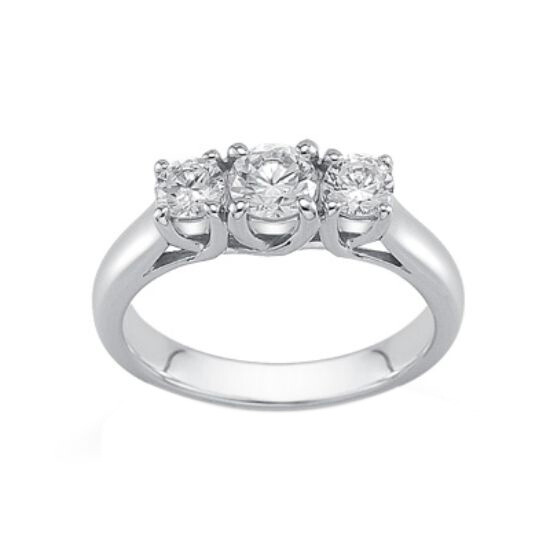 Three Stone Engagement Ring Cubic Zirconia 14k White Gold Plated Sterling Silver