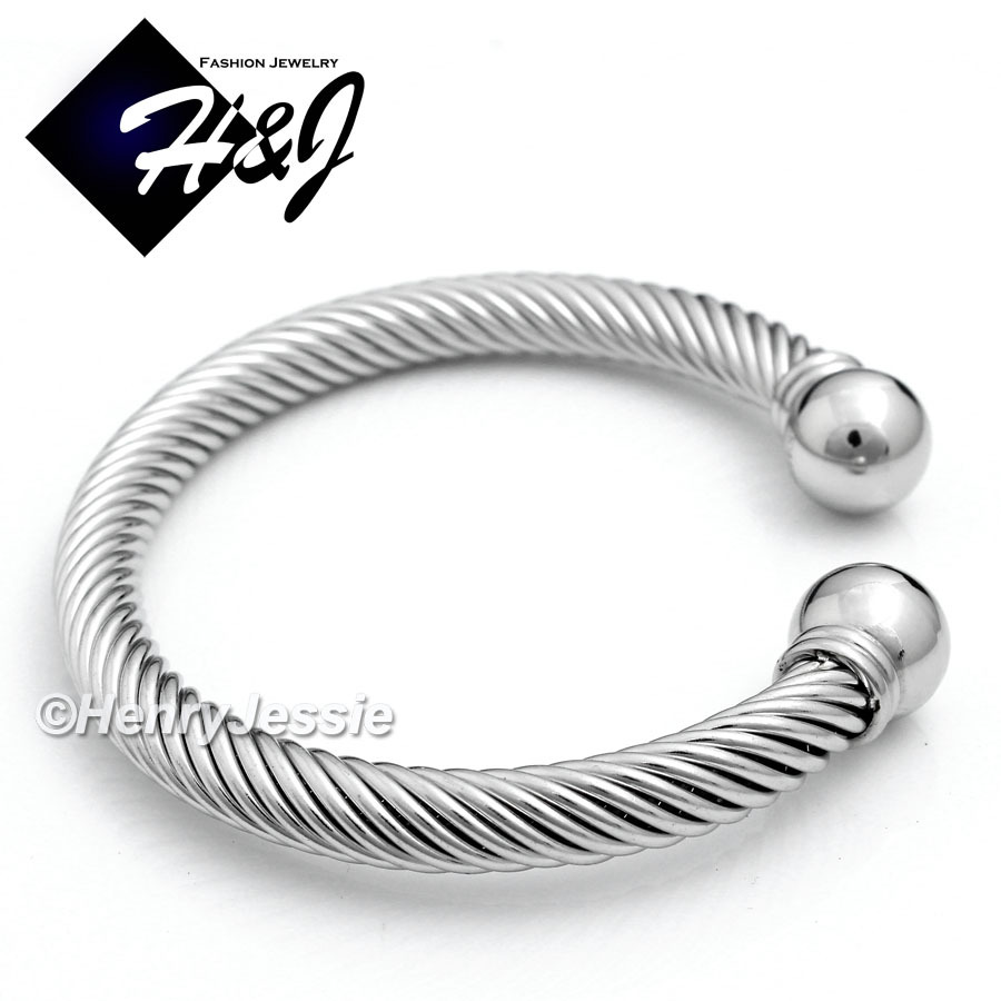 MEN WOMEN Stainless Steel Silver Twisted Cable Round Cuff Adjustable Bracelet*80